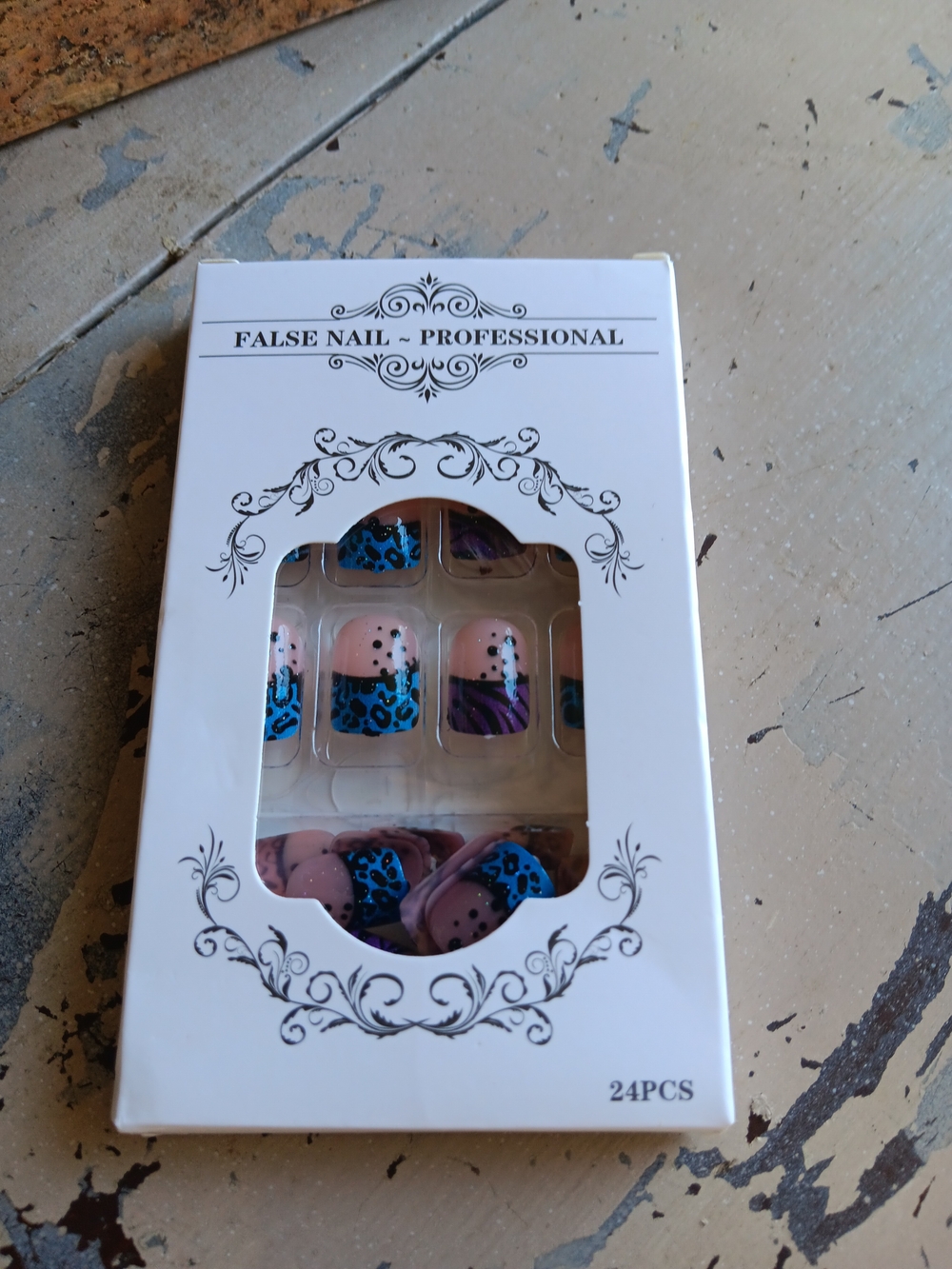 Purple & Blue Cheetah French Tip Press-On Nails & Nail Glue Sheet NWT